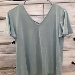 Pink Rose Green Vneck/Cross back